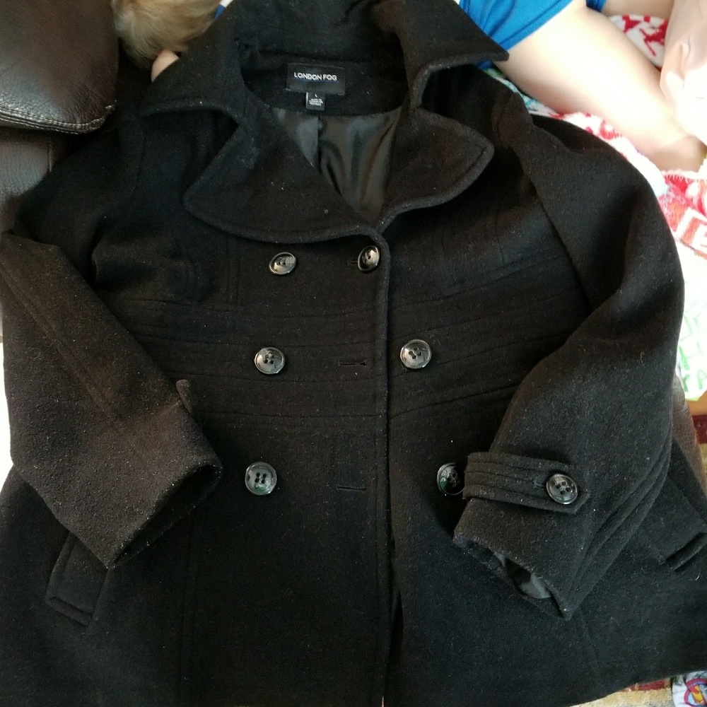 London fog black pea coat size large